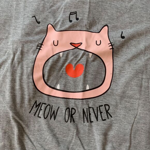NWT "Meow or Never" Gray Kitty Cat Short Sleeve Sleepshirts Nightgown pajamas L - Picture 4 of 11